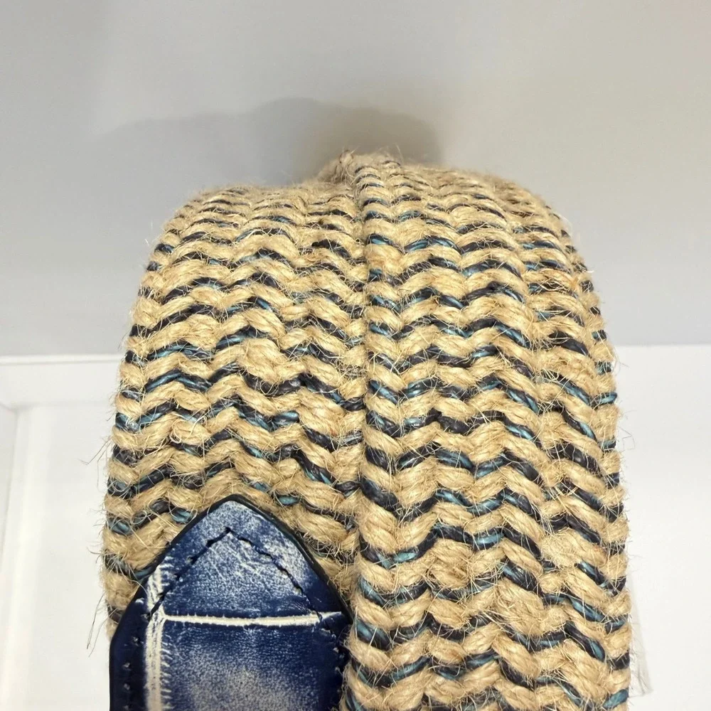 NEW Johnnie-O Mens Braided Jute Belt Malibu Blue Crocco Tip Size 32 NEW Beach